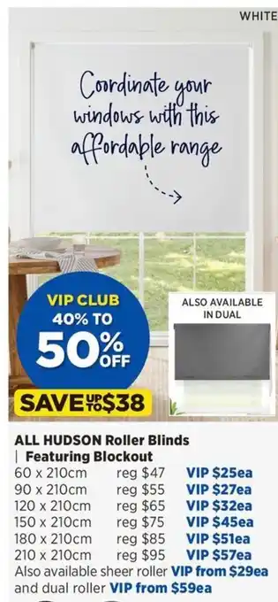 Spotlight Hudson Roller Blinds 90 x 210cm offer