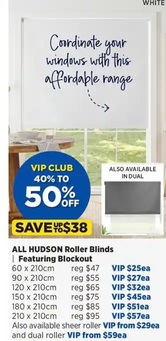 Spotlight Hudson Roller Blinds 120 x 210cm offer