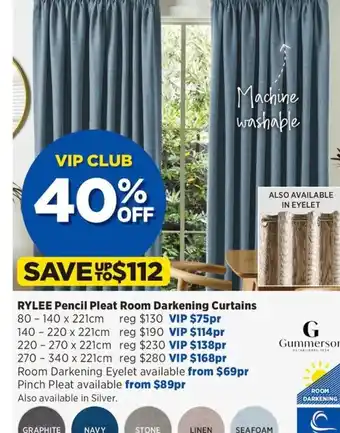 Spotlight Rylee Pencil Pleat Room Darkening Curtains 340 x 221cm offer