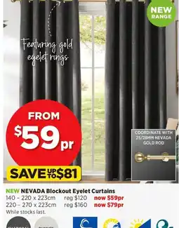 Spotlight Nevada Blockout Eyelet Curtains 270 x 223cm offer