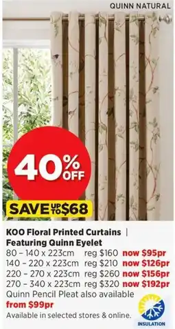 Spotlight Koo Floral Printed Curtains 140 x 223cm offer