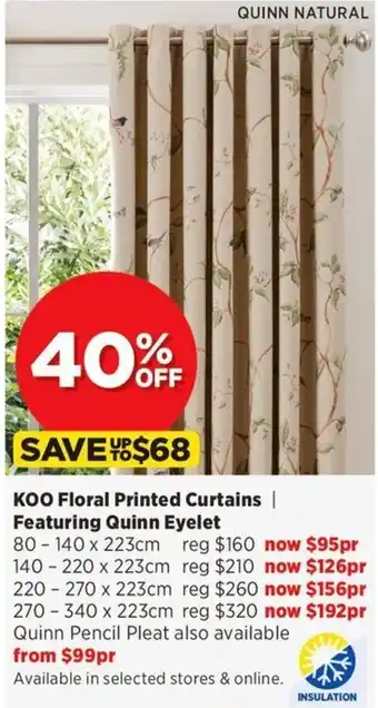 Spotlight Koo Floral Printed Curtains 140 x 223cm offer