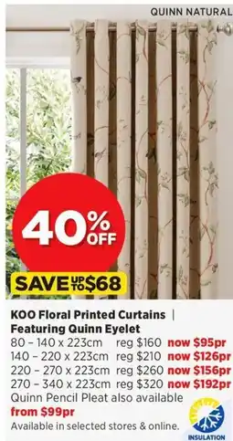 Spotlight Koo Floral Printed Curtains 220 x 223cm offer