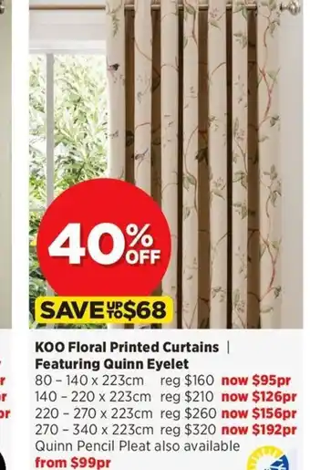 Spotlight Koo Floral Printed Curtains 340 x 223cm offer