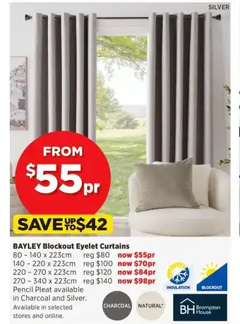 Spotlight Bayley Blockout Eyelet Curtains 220 x 223cm offer