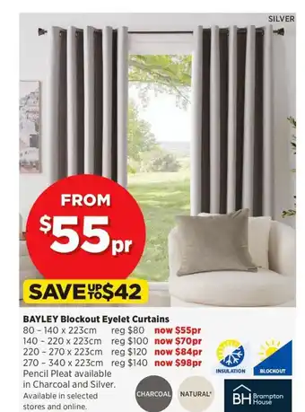 Spotlight Bayley Blockout Eyelet Curtains 270 x 223cm offer