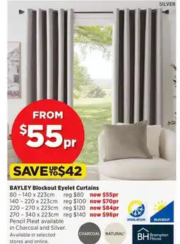 Spotlight Bayley Blockout Eyelet Curtains 340 x 223cm offer