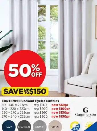 Spotlight Contempo Blockout Eyelet Curtains 340 x 223cm offer