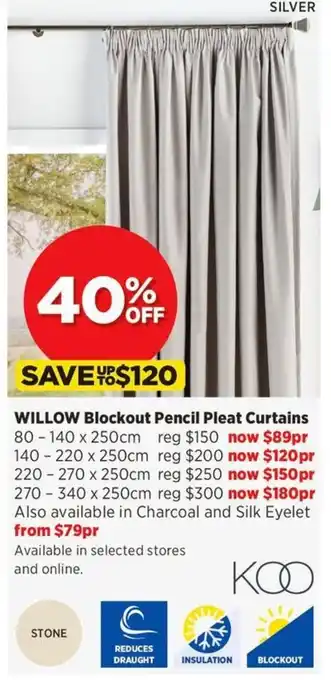 Spotlight Willow Blockout Pencil Pleat Curtains 270 x 250cm offer