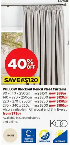 Spotlight Willow Blockout Pencil Pleat Curtains 340 x 250cm offer