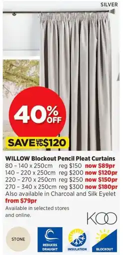 Spotlight Willow Blockout Pencil Pleat Curtains in Charcoal and Silk Eyelet offer