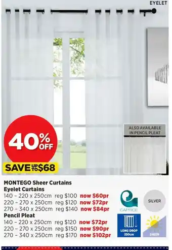 Spotlight Montego Sheer Curtains Eyelet Curtains 220 x 250cm offer