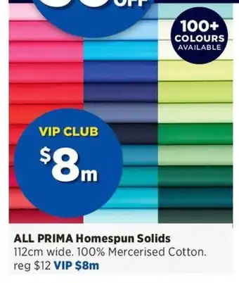 Spotlight ALL PRIMA Homespun Solids offer