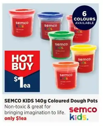 Spotlight SEMCO KIDS 140g Coloured Dough Pots offer