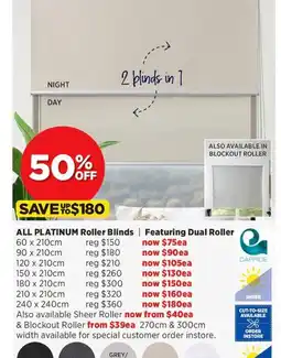 Spotlight Platinum Roller Blinds 120 x 210cm offer