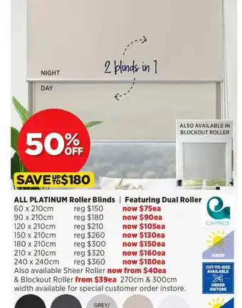 Spotlight Platinum Roller Blinds 120 x 210cm offer