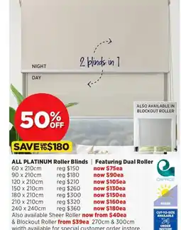 Spotlight Platinum Roller Blinds 150 x 210cm offer