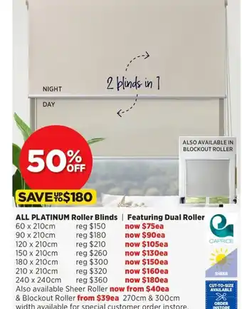 Spotlight Platinum Roller Blinds 150 x 210cm offer