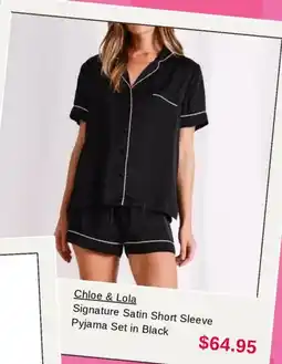 Myer Chloe & Lola Signature Satin Short Sleeve Pyjama Set in Black offer