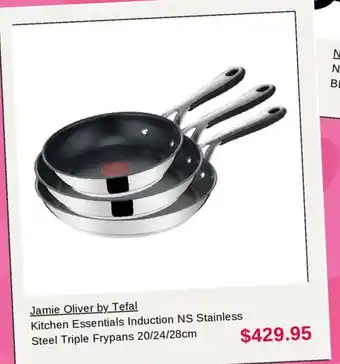 Myer Jamie Oliver by Tefal Kitchen Essentials Induction NS Stainless Steel Triple Frypans 20/24/28cm offer