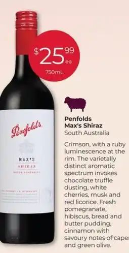 Porters Penfolds Max's Shiraz South Australia offer