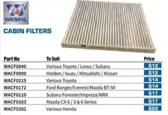 Burson Auto Parts Cabin Filters WACF0090 offer