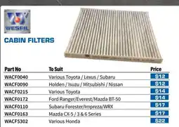 Burson Auto Parts Cabin Filters WACF0110 offer