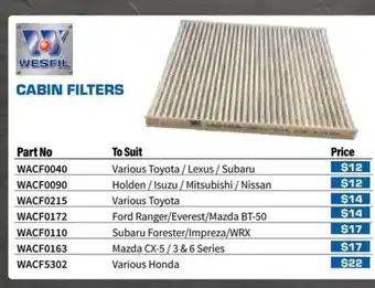 Burson Auto Parts Cabin Filters WACF0163 offer