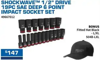 Burson Auto Parts Shockwave 1/2” drive 19pc sae deep 6 point impact socket set offer