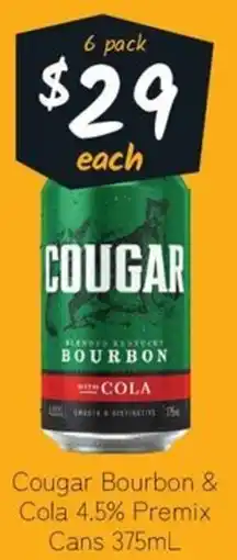 Cellarbrations Cougar Bourbon & Cola 4.5% Premix Cans offer