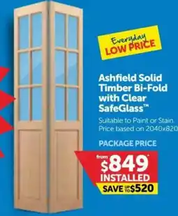 Doors Plus Ashfield Solid Timber Bi-Fold with Clear SafeGlass offer