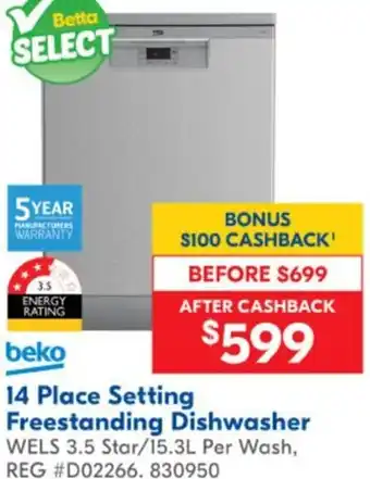 Betta 14 Place Setting Freestanding Dishwasher offer