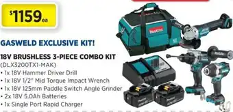 Gasweld Tool Centre 18v brushless 3-piece combo kit offer