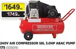 Gasweld Tool Centre 240v air compressor 58l 3.0hp abac pump 175 offer