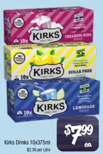 Farmer Jack's Kirks drinks offer