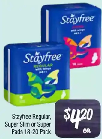 Farmer Jack's Stayfree regular, super slim or super pads offer