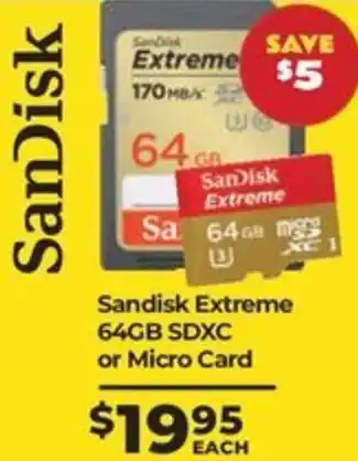 Teds Cameras Sandisk Extreme 64GB SDXC or Micro Card offer