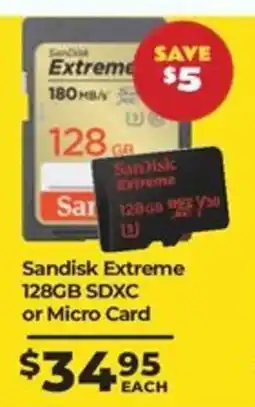 Teds Cameras Sandisk Extreme 128GB SDXC or Micro Card offer