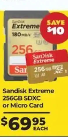 Teds Cameras Sandisk Extreme 256GB SDXC or Micro Card offer