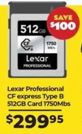 Teds Cameras Lexar Professional CF express Type B 512GB Card 1750Mbs offer