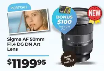 Teds Cameras Sigma AF 50mm F1.4 DG DN Art Lens offer