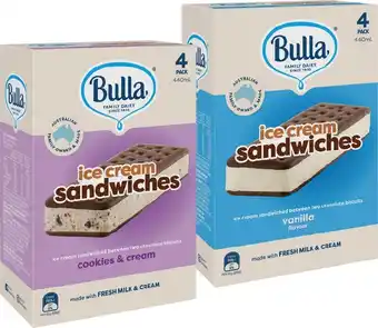 IGA Bulla Ice Cream Sandwiches 4 Pack Selected Varieties offer