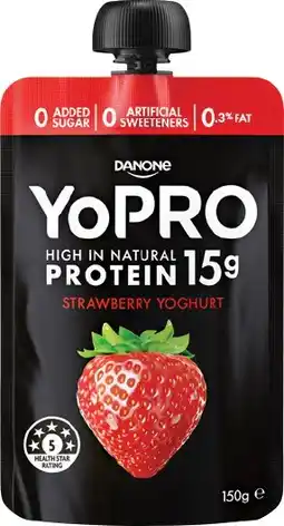 IGA Danone YoPRO Protein Yoghurt Tub 160g or Pouch 150g Selected Varieties offer