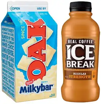 IGA Ice Break Real Coffee 500mL or Oak Flavoured Milk 600mL Selected Varieties offer