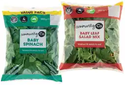 IGA Community Co Baby Leaf Salad Mix or Baby Spinach Big Bag 260g offer