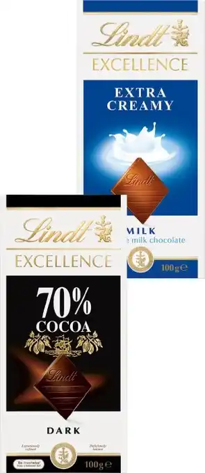 IGA Lindt Excellence 80-100g or Lindor Chocolate Block 100g Selected Varieties offer