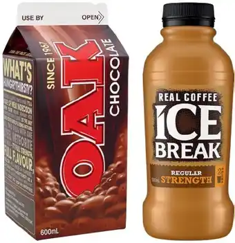 IGA Oak Flavoured Milk 600mL or Ice Break Real Coffee 500mL Selected Varieties offer