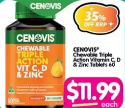 Your Discount Chemist Cenovis Chewable Triple Action Vitamin C, D & Zinc Tablets offer