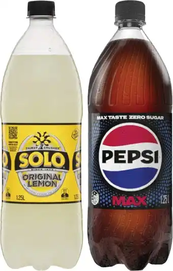 Coles Pepsi or Solo Soft Drink 1.25 Litre offer