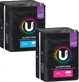 Coles U By Kotex Ultra Thin Pads with Wings Regular 14 Pack or Super 12 Pack offer